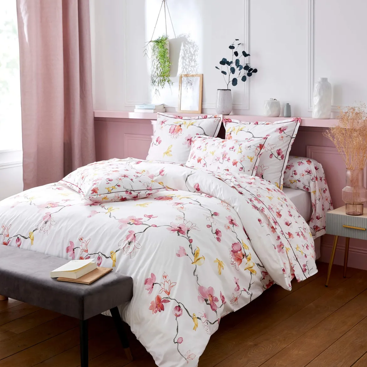 Parure de lit percale Elisa rose - Tradilinge
