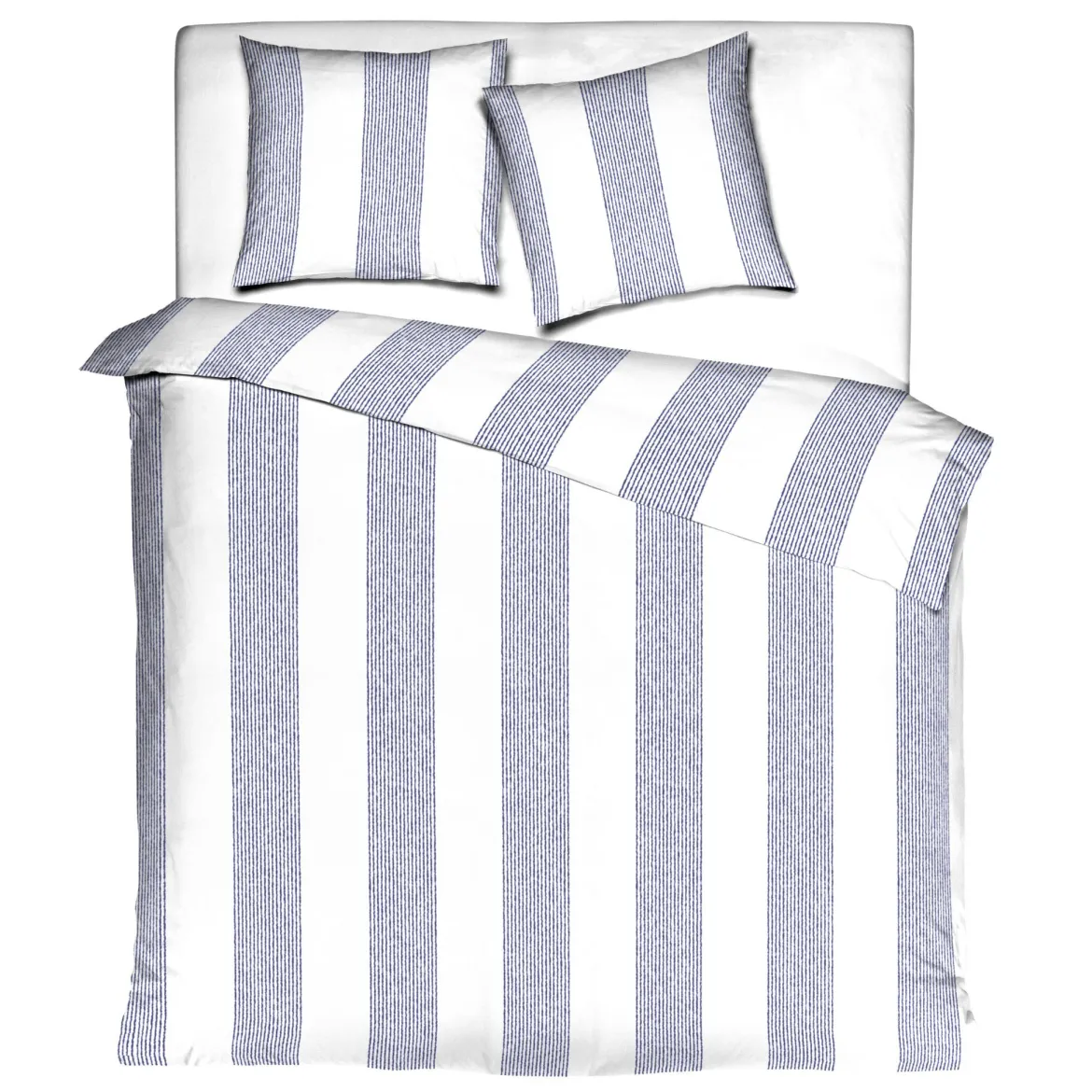 Parure de lit satin rayures bleue Terre de Nuit Mareen