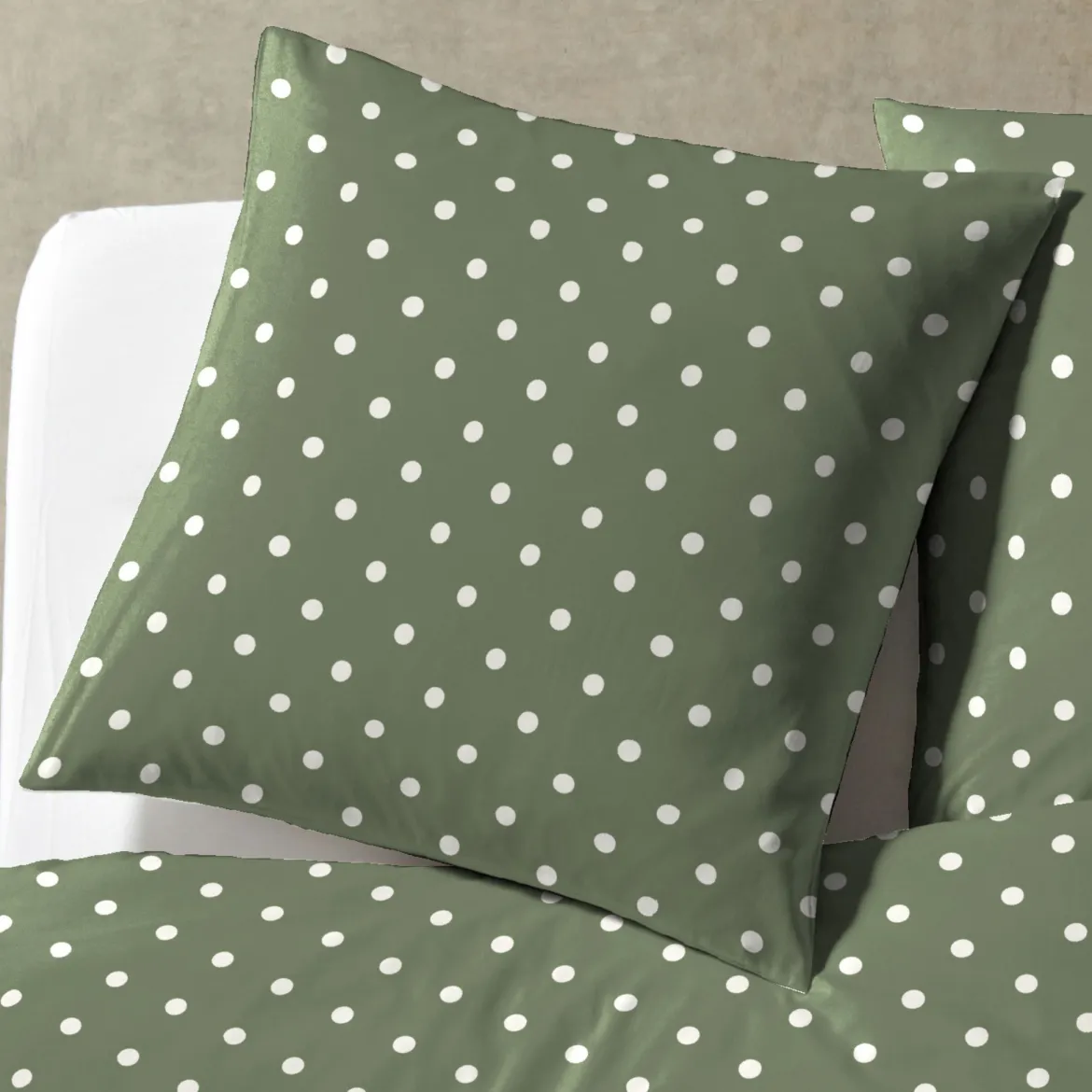 Parure de lit 240x220 coton pois vert Terre de Nuit Perle
