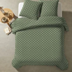Parure de lit 240x220 coton pois vert Terre de Nuit Perle
