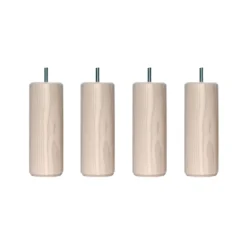 4 pieds cylindriques bois naturel avec veinage frêne blanchi 15 cm