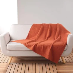 Plaid gaufrette en coton uni 125x150 cm