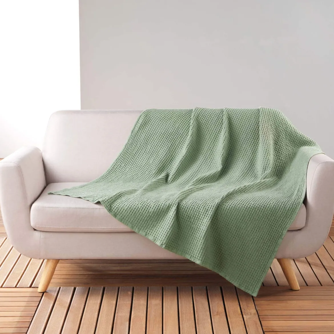 Plaid gaufrette en coton uni 125x150 cm