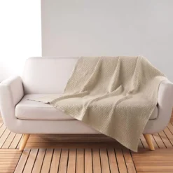 Plaid gaufrette en coton uni 125x150 cm
