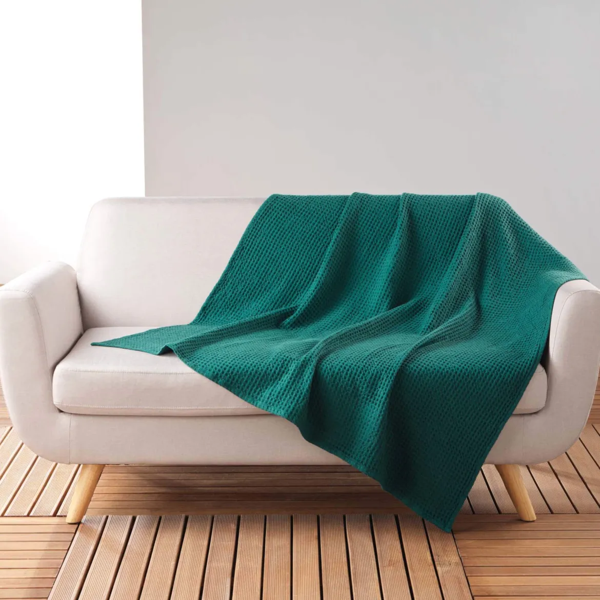 Plaid gaufrette en coton uni 125x150 cm