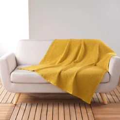 Plaid gaufrette en coton uni 125x150 cm