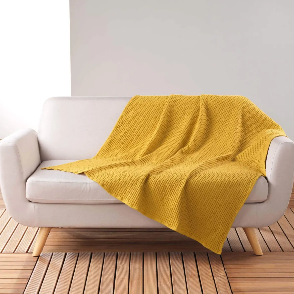 Plaid gaufrette en coton uni 125x150 cm