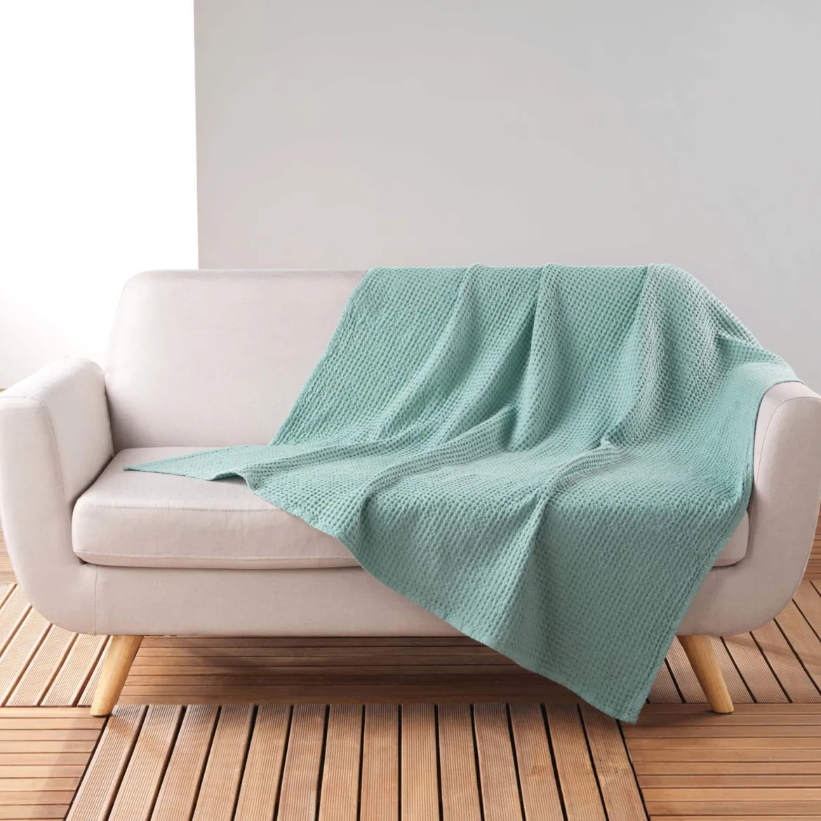 Plaid gaufrette en coton uni 125x150 cm
