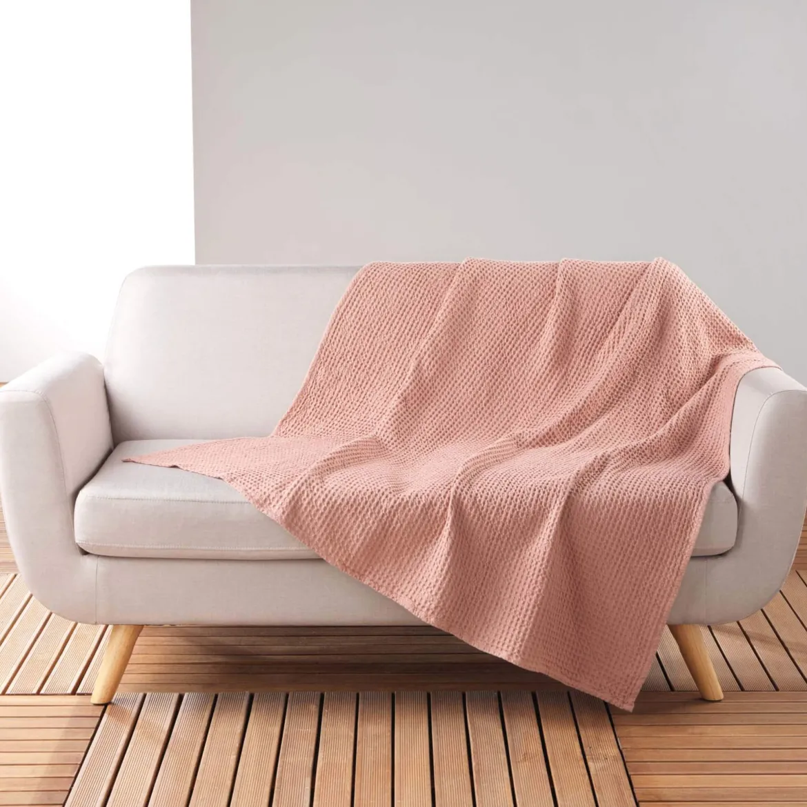 Plaid gaufrette en coton uni 125x150 cm