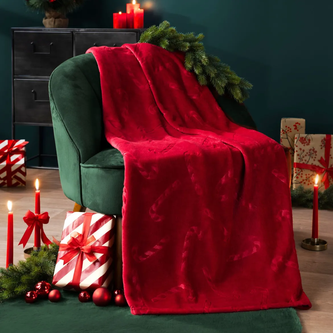 Plaid polaire chaud rouge 130x170 Sucre d'orge