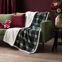 Plaid polaire cocooning vert 130x170 Carreaux