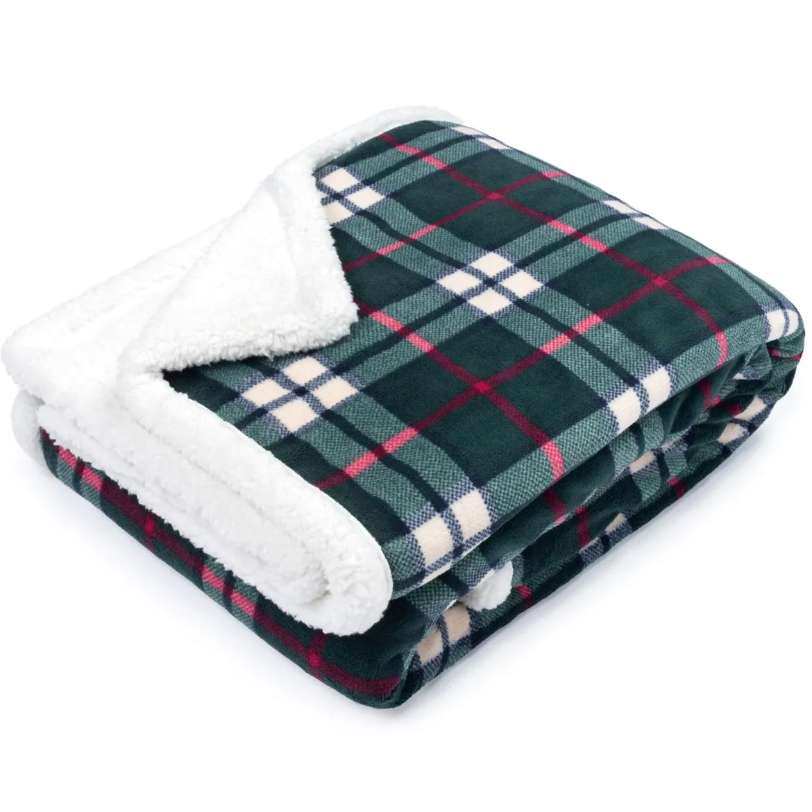 Plaid polaire cocooning vert 130x170 Carreaux