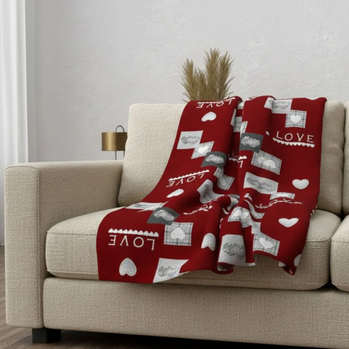 Plaid polaire Love rouge 120x160 cm