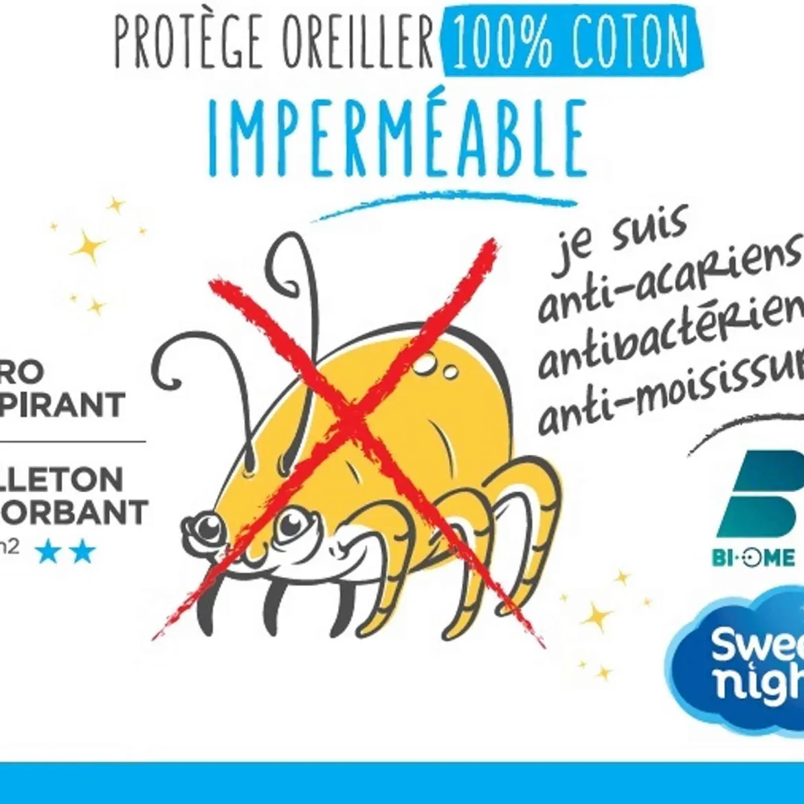 Protège oreiller anti-acariens imperméable molleton 100% coton