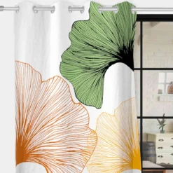 Rideau à œillets Ginkgo imprimé placé 132x250 cm