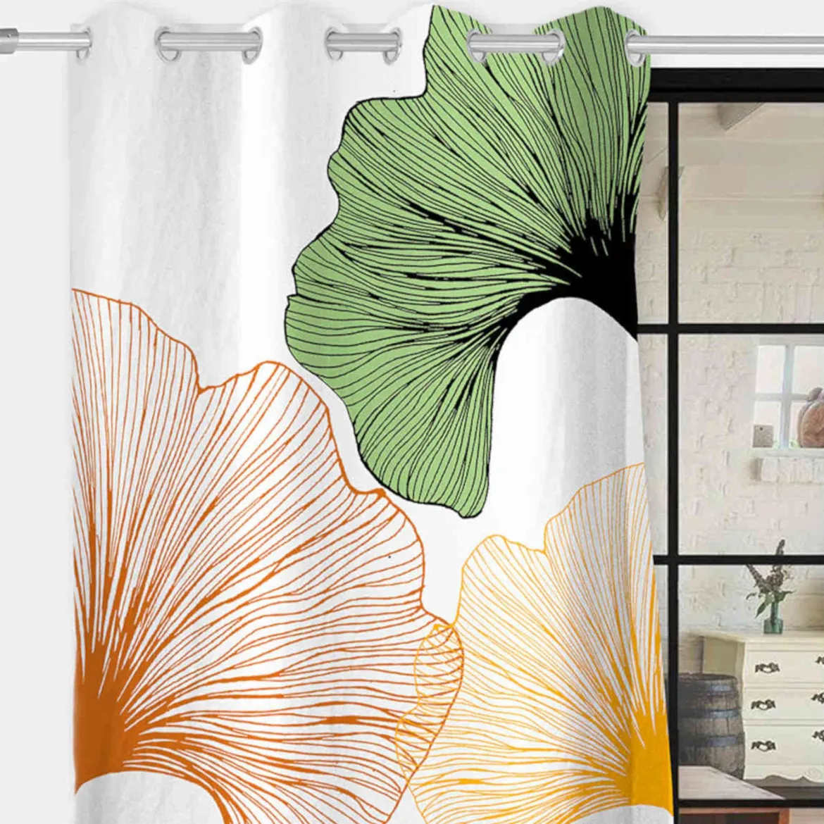 Rideau à œillets Ginkgo imprimé placé 132x250 cm