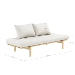 Sofa PACE en pin massif naturel matelas 75x200 + coussins 40x60 inclus