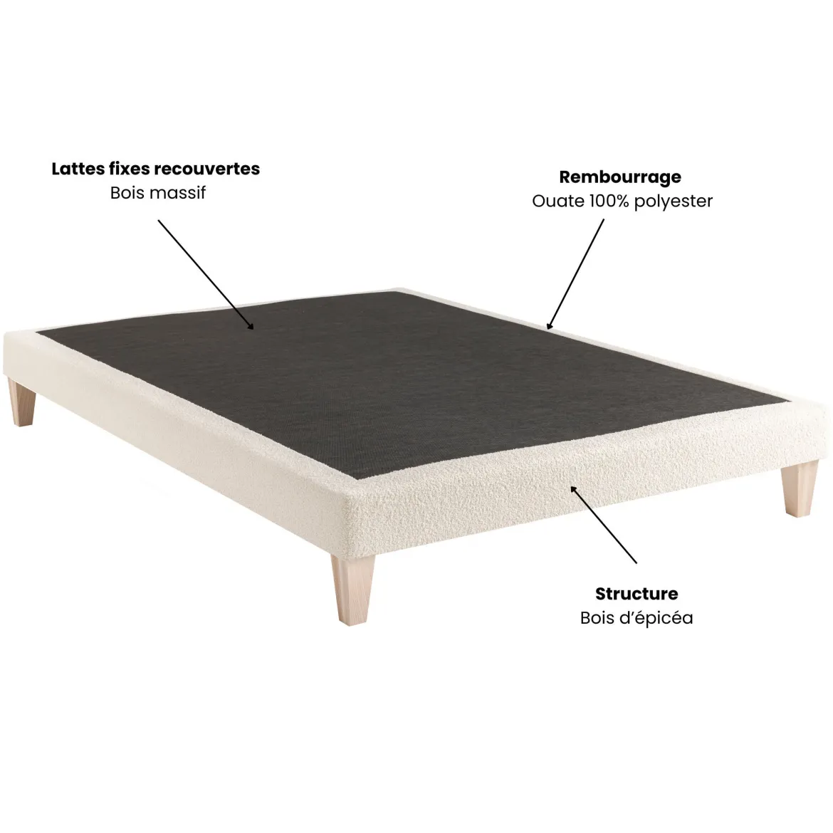 Sommier déco tapissier en tissu bouclette Nuage