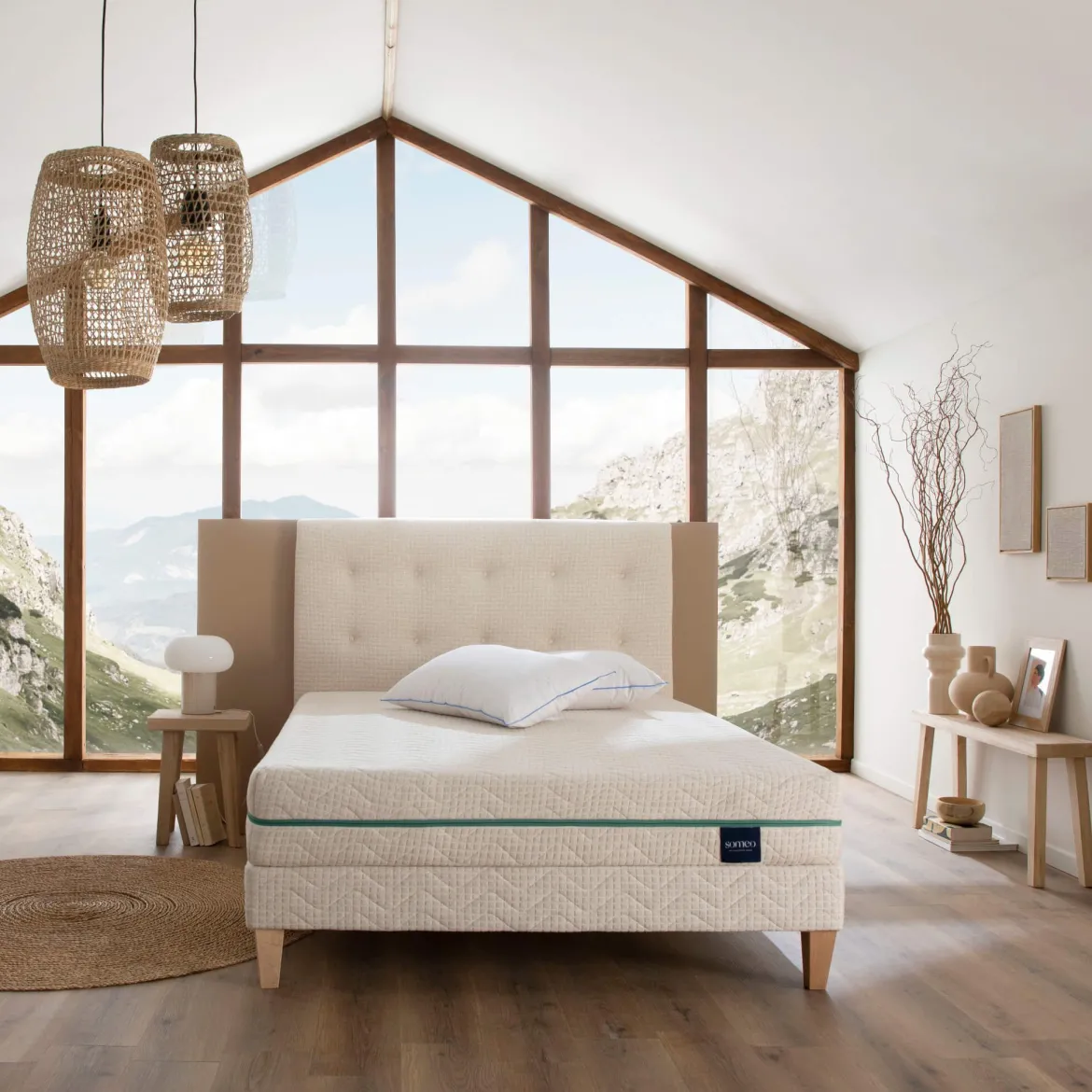 Sommier déco tapissier naturel écru Aube - SOMEO