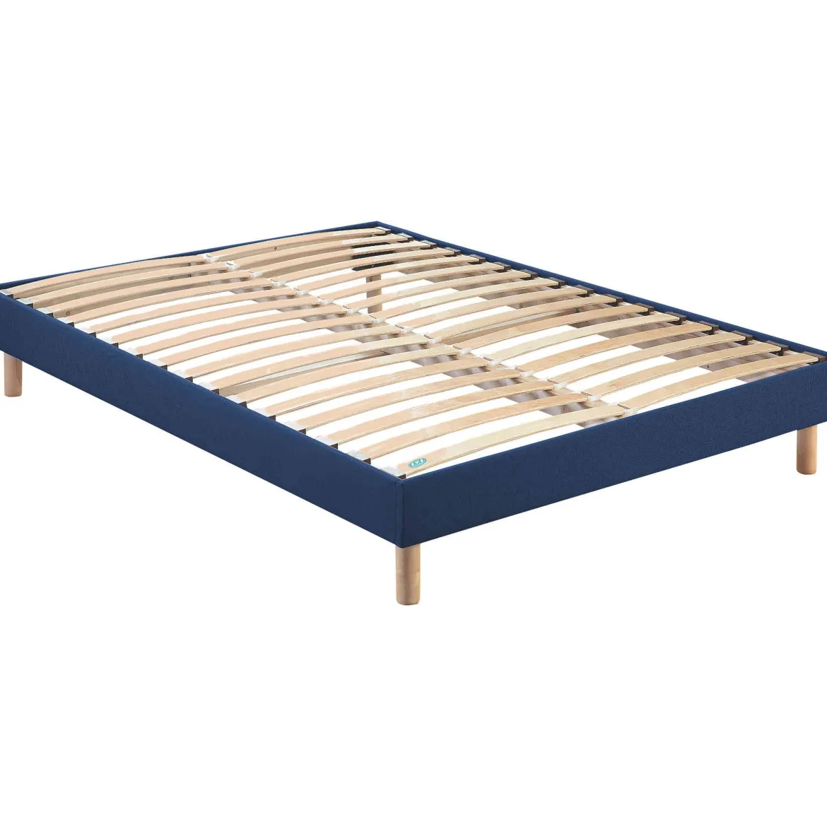 Sommier kit déco à lattes en bois massif bleu jean - Merinos