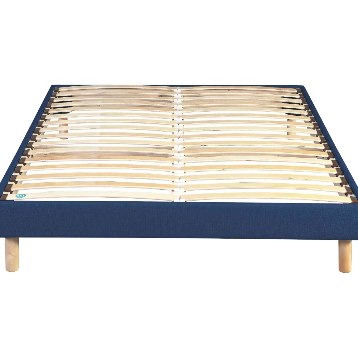Sommier kit déco à lattes en bois massif bleu jean - Merinos