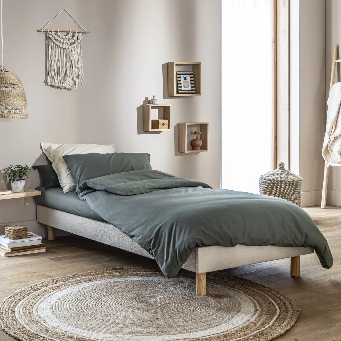 Sommier kit enfant en bois massif avec tissu bouclette