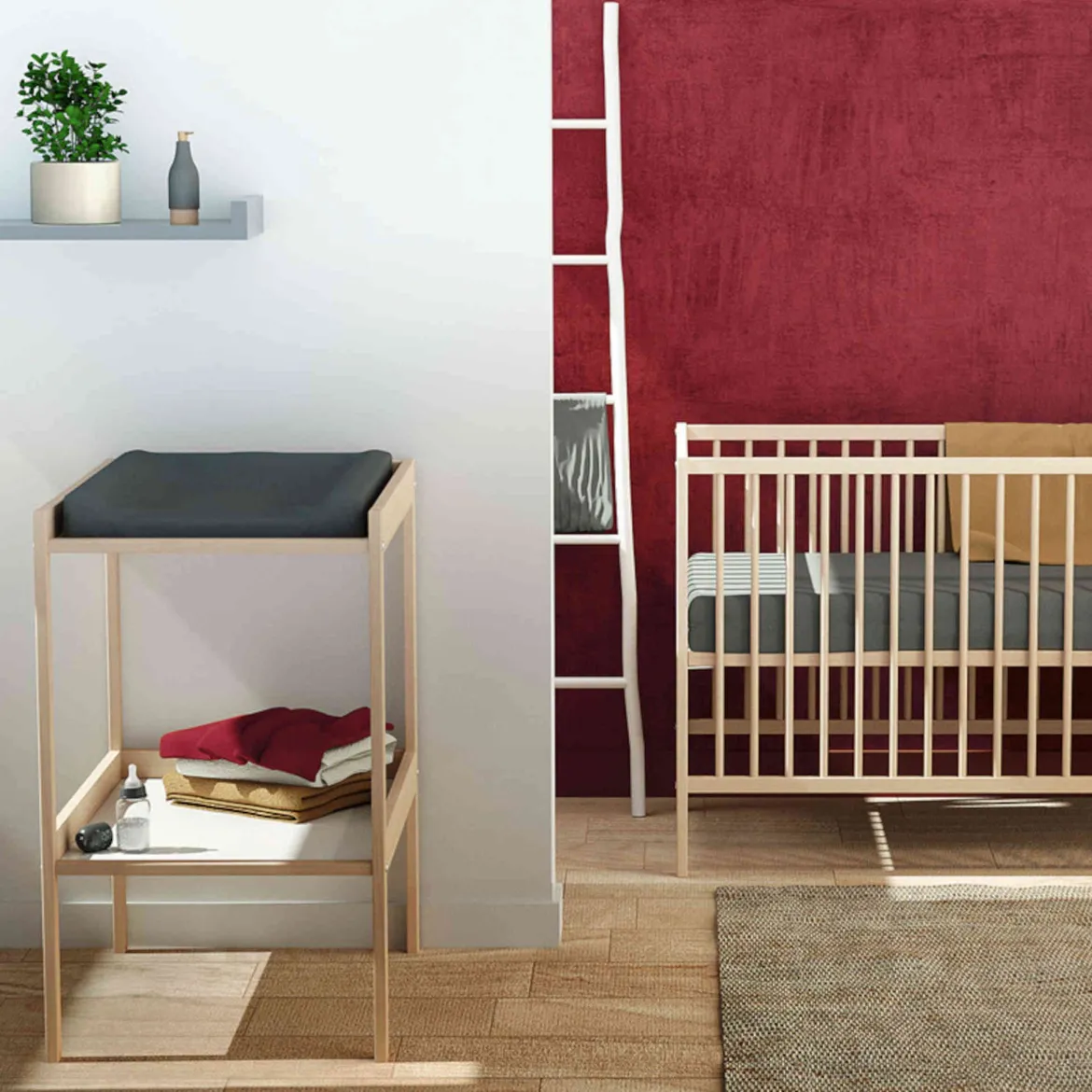 Table à langer bébé en bois avec étagère de rangement 50x70