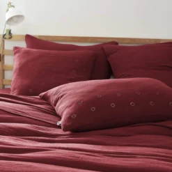 Taie d'oreiller brodée double gaze de coton