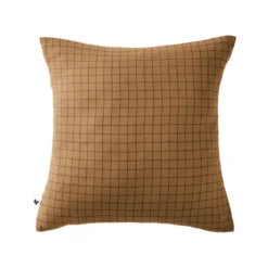 Taie d'oreiller à carreaux double gaze de coton marron