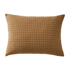 Taie d'oreiller à carreaux double gaze de coton marron