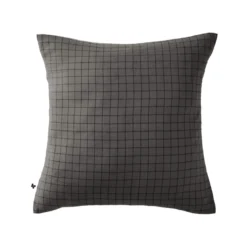 Taie d'oreiller à carreaux double gaze de coton anthracite