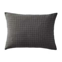 Taie d'oreiller à carreaux double gaze de coton anthracite