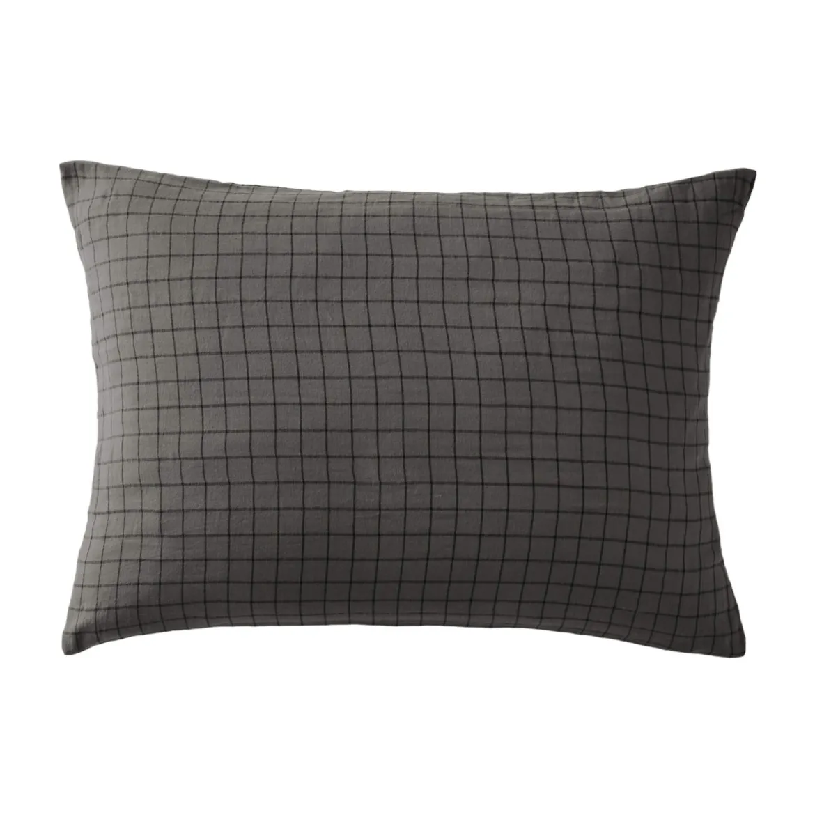 Taie d'oreiller à carreaux double gaze de coton anthracite