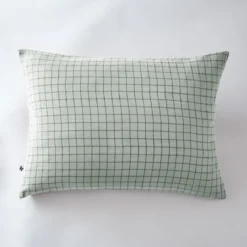 Taie d'oreiller à carreaux double gaze de coton eucalyptus