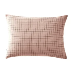 Taie d'oreiller à carreaux double gaze de coton rose