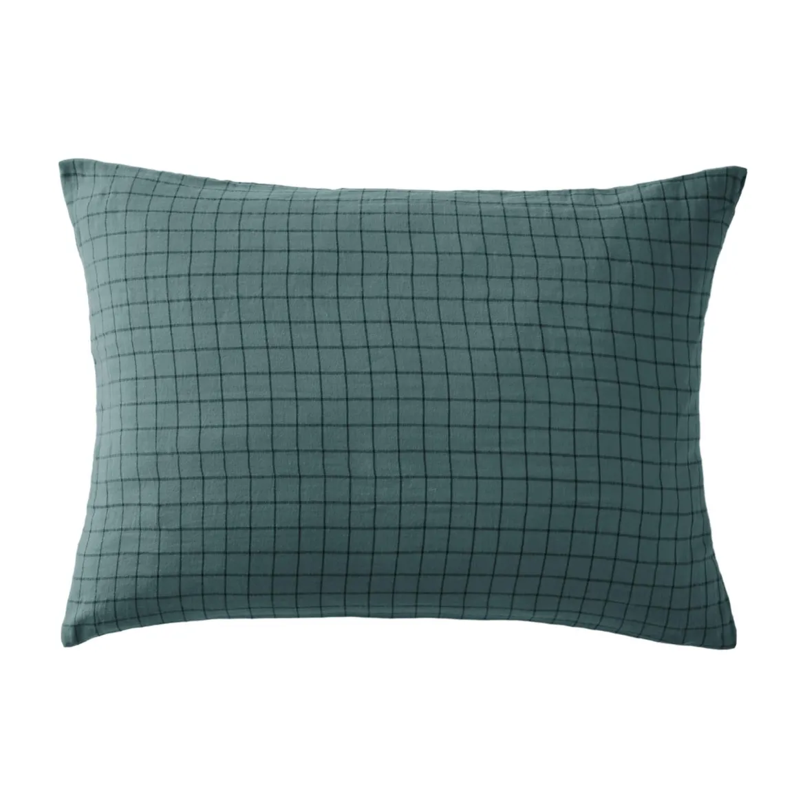 Taie d'oreiller à carreaux double gaze de coton bleu canard