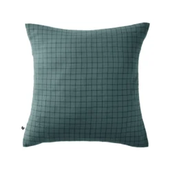 Taie d'oreiller à carreaux double gaze de coton bleu canard