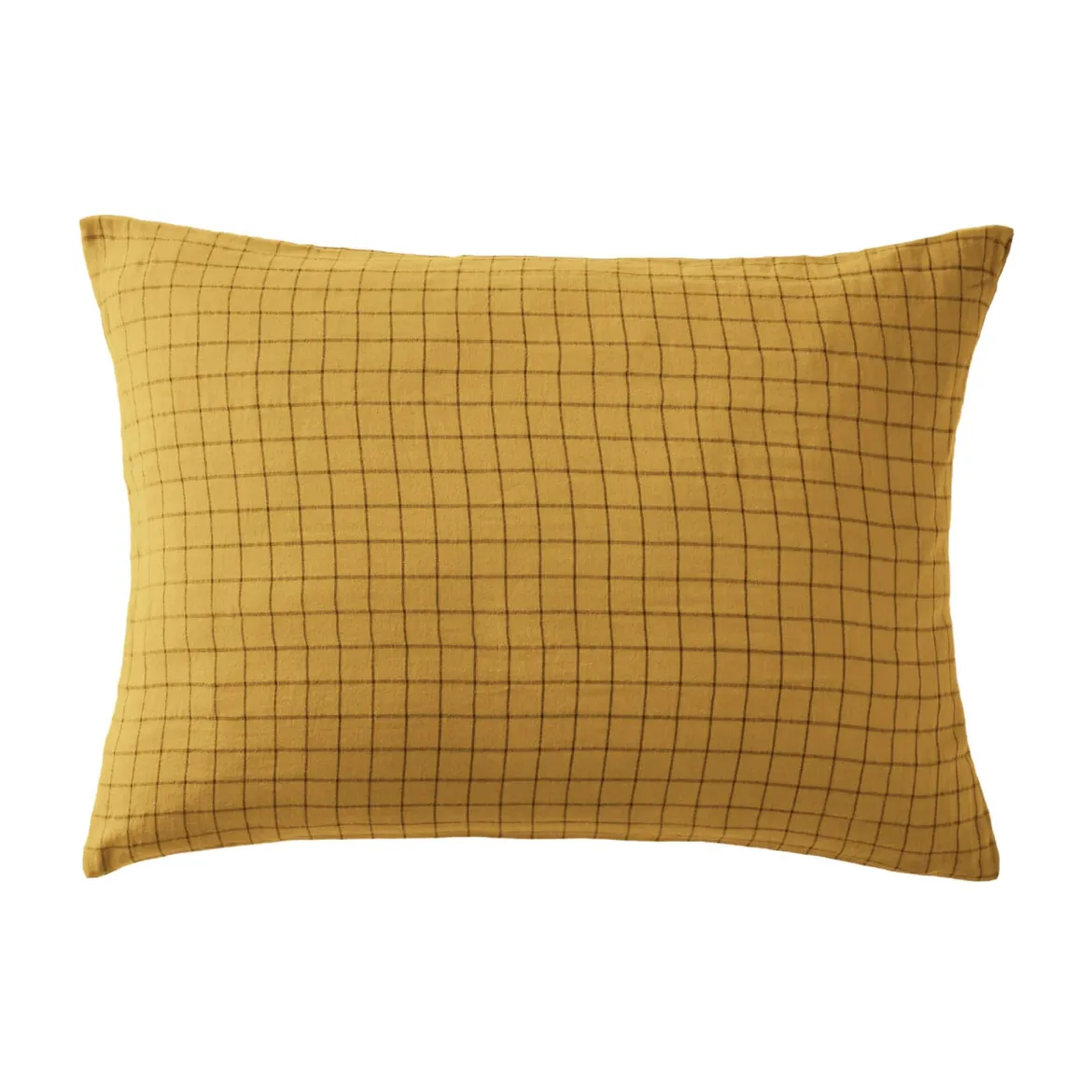 Taie d'oreiller à carreaux double gaze de coton jaune