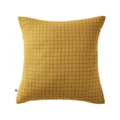 Taie d'oreiller à carreaux double gaze de coton jaune