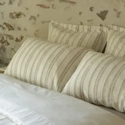 Taie d'oreiller coton rayure blanc Terre de Nuit Olympe