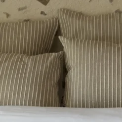 Taie d'oreiller coton rayure beige Terre de Nuit Dune
