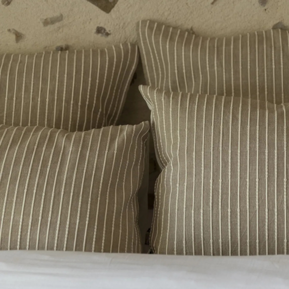 Taie d'oreiller coton rayure beige Terre de Nuit Dune