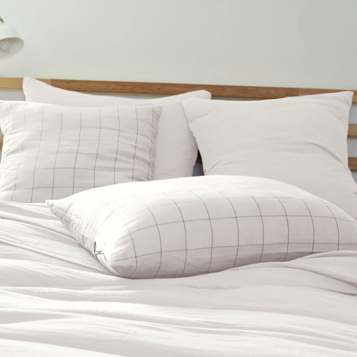 Taie d'oreiller double gaze de coton grands carreaux Terre de Nuit