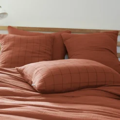 Taie d'oreiller double gaze de coton grands carreaux Terre de Nuit