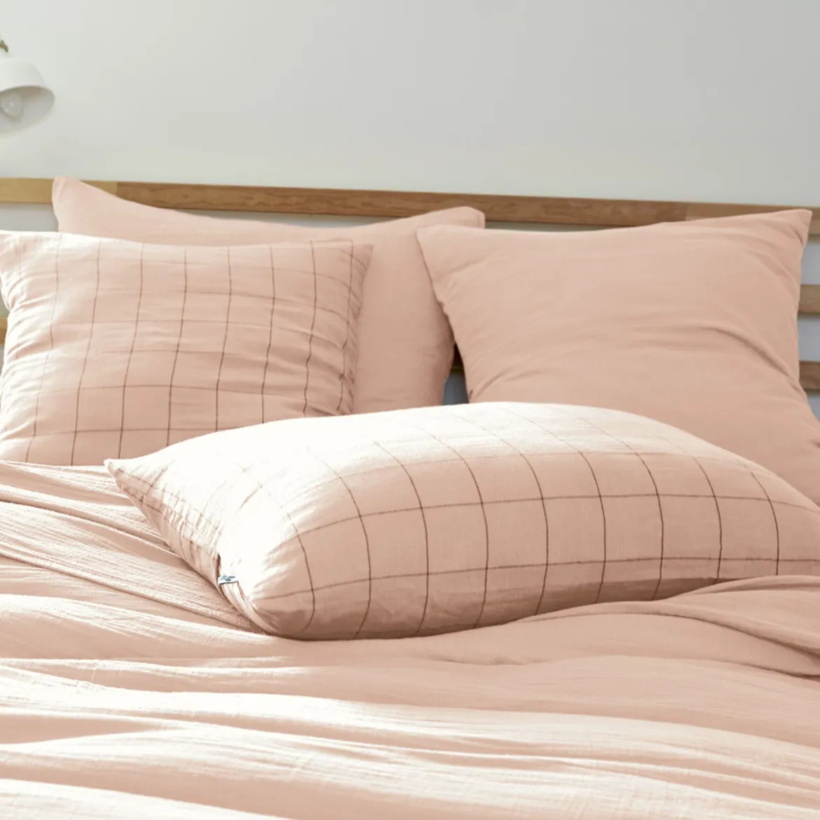 Taie d'oreiller double gaze de coton grands carreaux Terre de Nuit