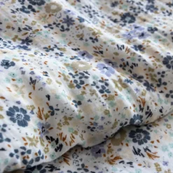 Taie d'oreiller gaze de coton à fleurs bleues Terre de Nuit