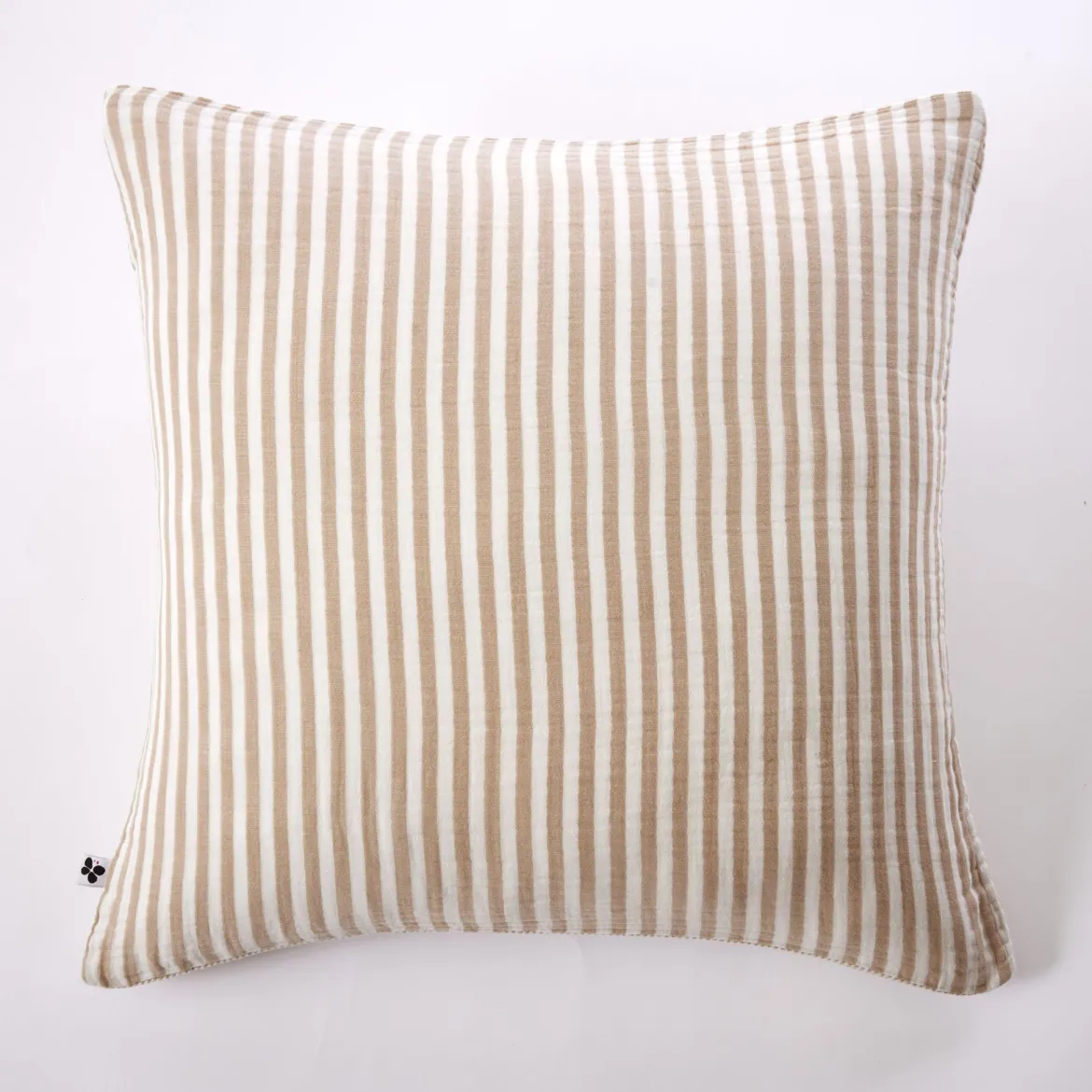 Taie d'oreiller gaze de coton à rayures beige Terre de Nuit Ninon