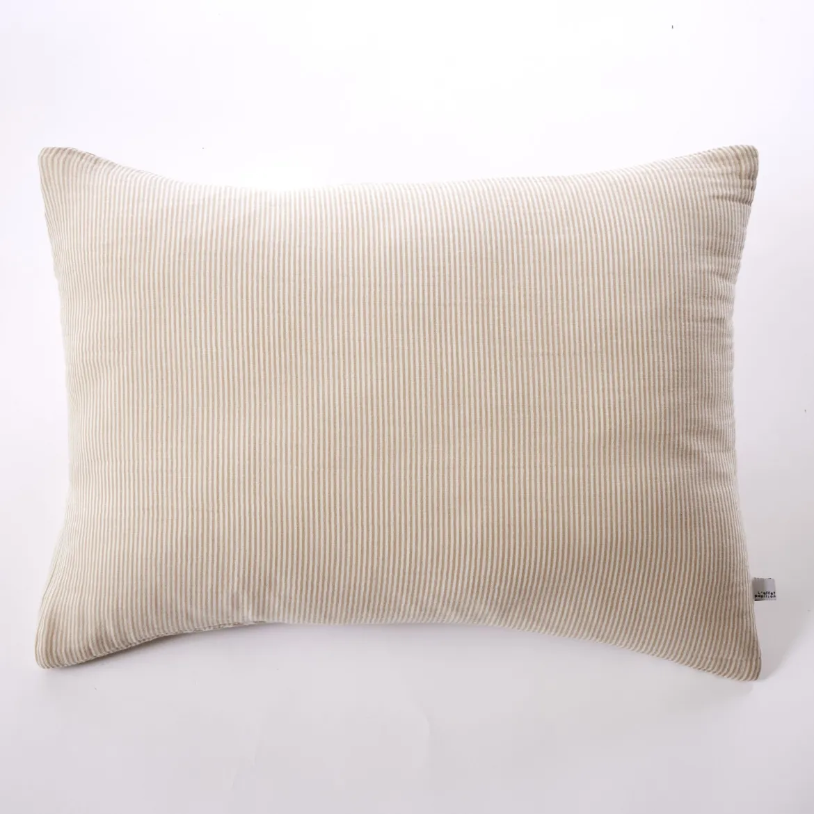 Taie d'oreiller gaze de coton à rayures beige Terre de Nuit Ninon