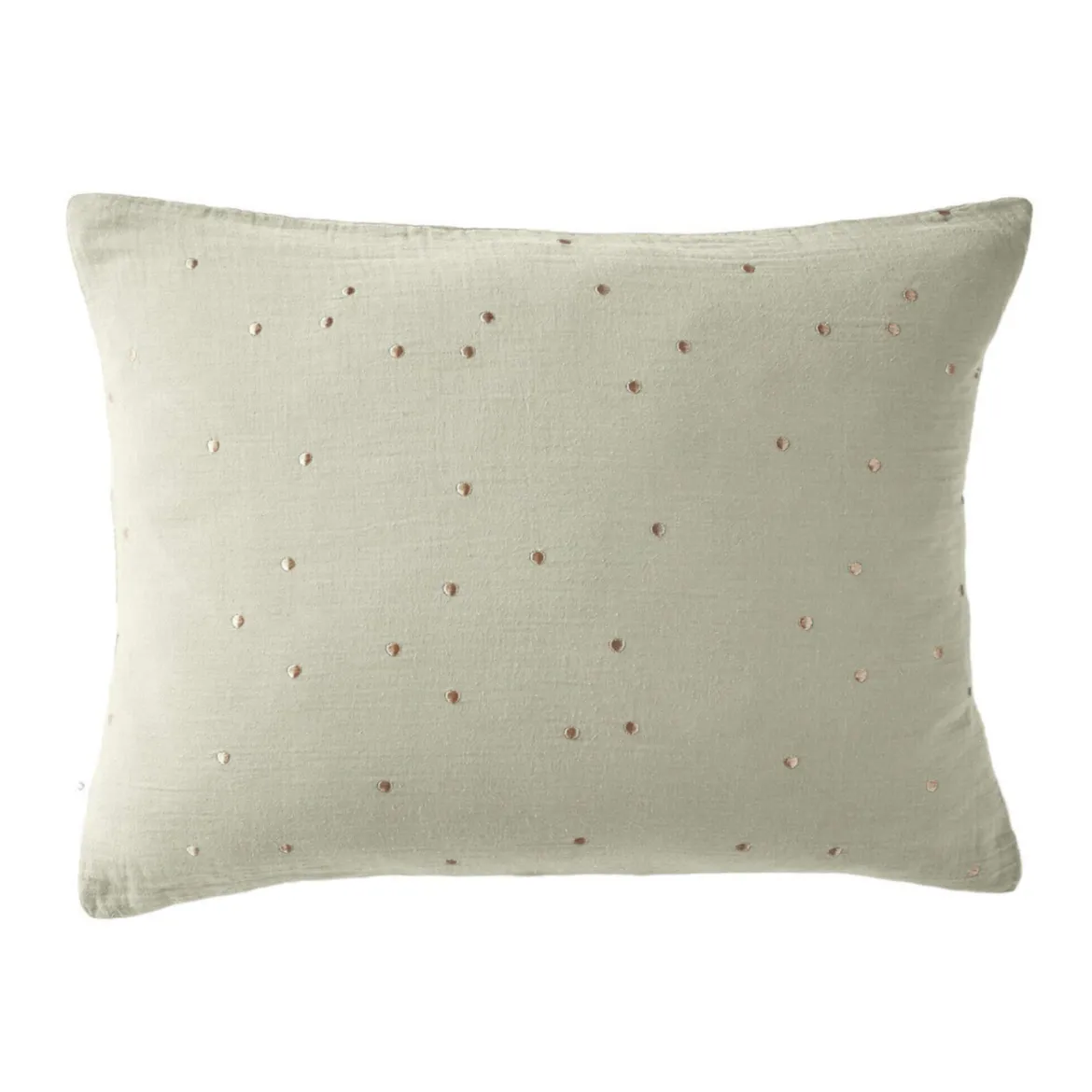 Taie d'oreiller à pois brodés double gaze de coton