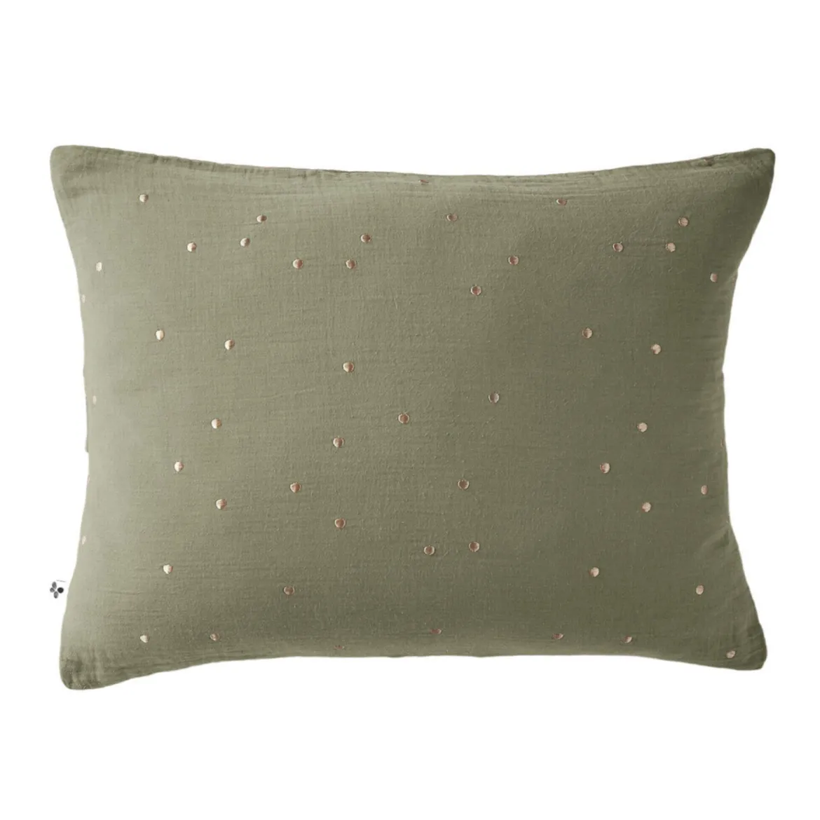 Taie d'oreiller à pois brodés double gaze de coton